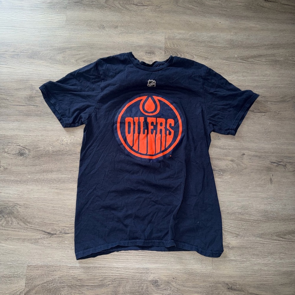 Fanatics Navy Blue T-Shirt with Orange Oilers Logo